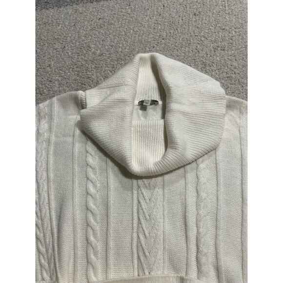 Talbots Cowl Neck Poncho Sweater Womens Size L / XL Cable Knit Sleeveless White - Picture 2 of 8